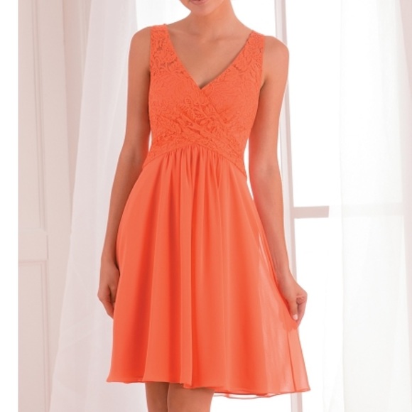 Grapefruit lace and chiffon knee length - Picture 2 of 12